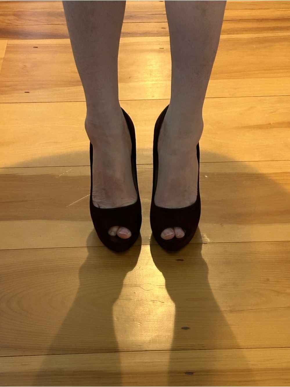PRADA | Peep Toe Heels | Womens 38/8 Deep Burgundy Suede Platform Stiletto Pumps - Picture 8 of 8
